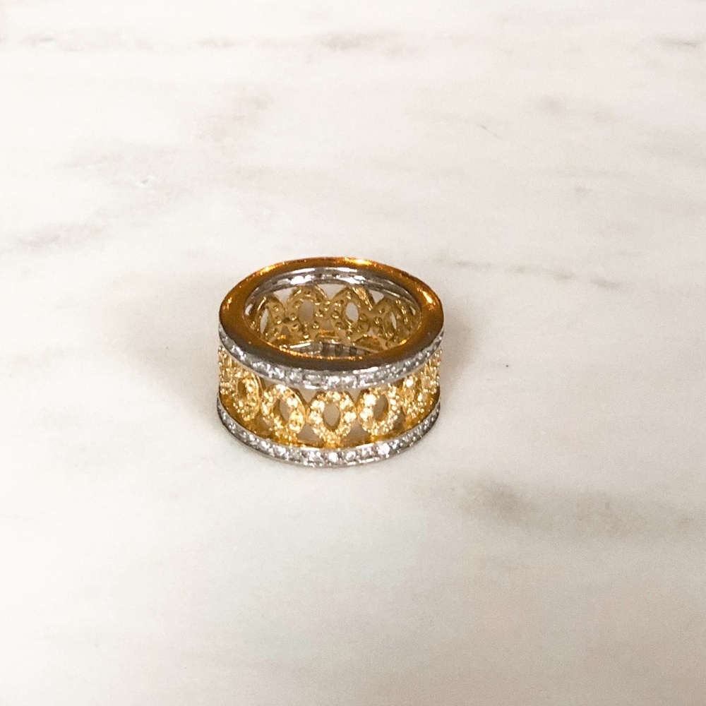 Silver Band Ring White & Yellow Stones